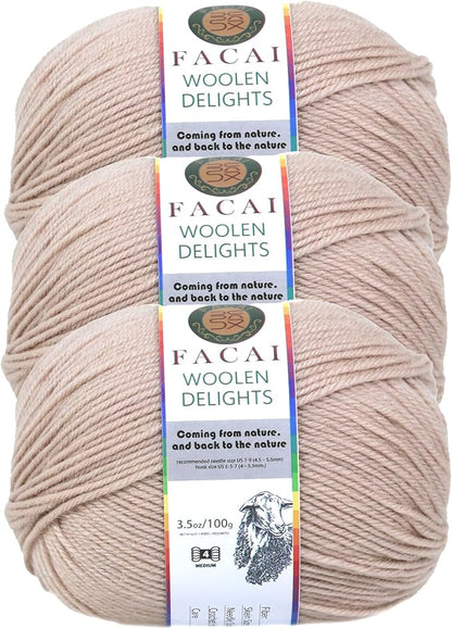 Facai Blend Merino Wool Yarn for Knitting - Worsted Weight,197yds (3.5oz) Ball, Ideal for Sweaters, Scarves, and Accessories (3, Off-White)