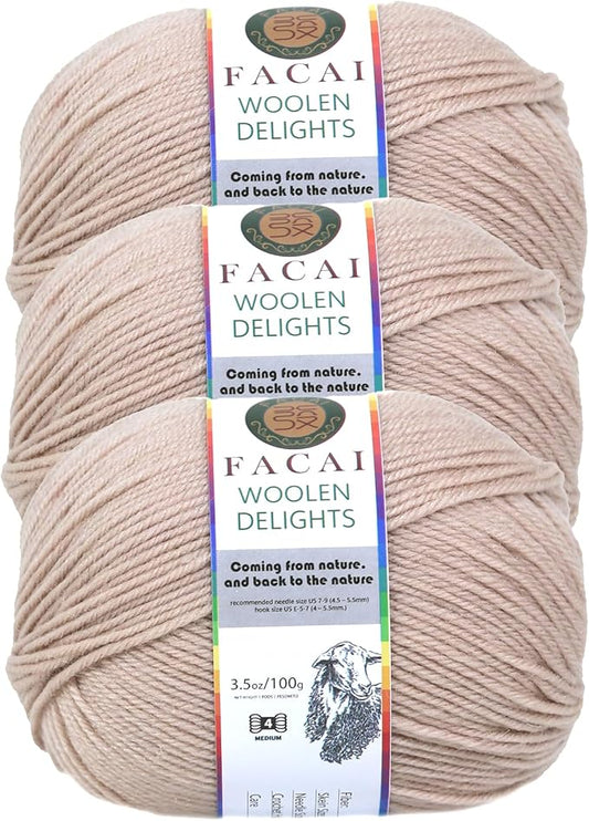 Facai Blend Merino Wool Yarn for Knitting - Worsted Weight,197yds (3.5oz) Ball, Ideal for Sweaters, Scarves, and Accessories (3, Off-White)