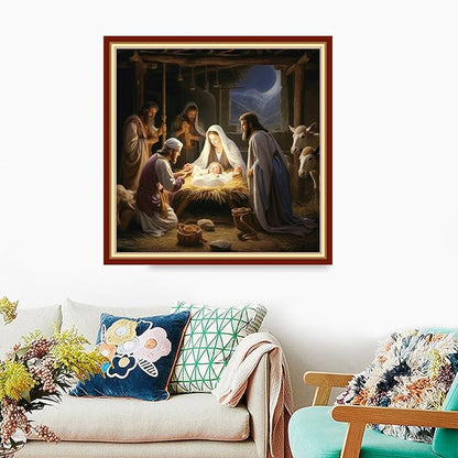 Foxdiviy Stamped Cross Stitch Kits Full Range of Embroidery Needlework Starter Kits for Beginners Adults 11CT Embroidery Patterns Art Crafts DIY Needlepoint Kits-Nativity 18x18 inch