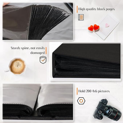 Popotop Photo Album 4x6 200 Pockets for Wedding Gifts,Linen Hardcover Picture Albums for Family Anniversary Baby Vacation Pictures