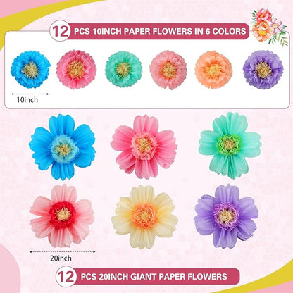 Crowye 24 Pcs Large Colorful Tissue Paper Flowers Decorations 20" Giant Fiesta Craft Crepe Paper Flowers for Wall Decor Backdrop Mexican Wedding Birthday Carnival Party (Colorful)