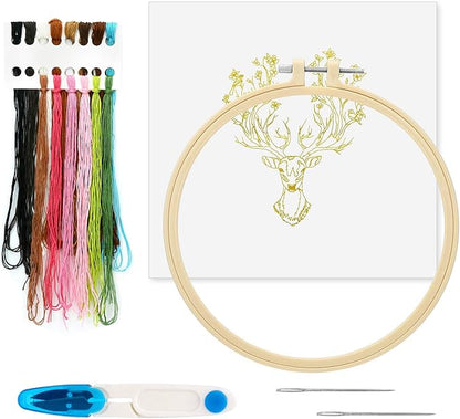 Maydear Embroidery Kit for Beginners Patterns Punch Needle Kit,Cross Stitch Kits,French Stamped Embroidery Starter Kit Adults Including Embroidery Hoop Color Threads and Embroidery Scissors