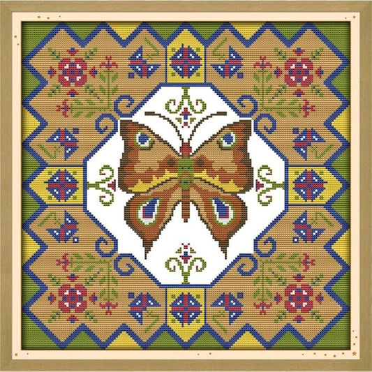 JOYSEWING Counted Cross Stitch Stamped Kits 11CT 3 Strands Butterfly Totems Classic Series Printed Pattern Embroidery for Beginners DIY Home Decor-(Beautiful Butterfly (11CT) 18.11 x18.11 inches)