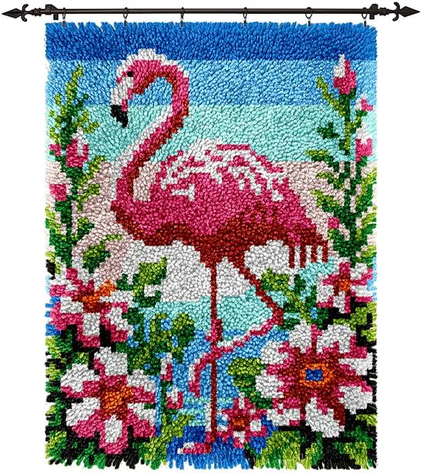 veirousa Flamingo Floral Latch Hook Kits for Adults, Beginners Birds Latch Hook Rug Starter Kit Pre-Printed Carpet Making Set DIY Handmade Wall Hanging Craft for Home Decoration 20x15 inch by VEIROUSA