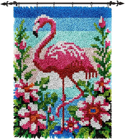 veirousa Flamingo Floral Latch Hook Kits for Adults, Beginners Birds Latch Hook Rug Starter Kit Pre-Printed Carpet Making Set DIY Handmade Wall Hanging Craft for Home Decoration 20x15 inch by VEIROUSA