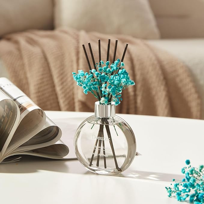 Donurex Flower Reed Diffuser Set 5.07oz Cashmere Vanilla Scent Diffuser with Sticks Home Fragrance Reed Diffuser for Bathroom Shelf Decor