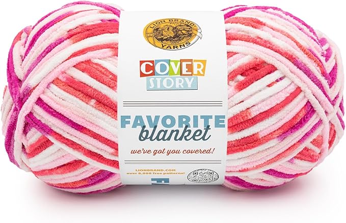 Lion Brand Yarn, Cover Story Favorite Blanket Yarn for Knitting and Crochet, 223 Yards, Bubblegum, 1 Pack