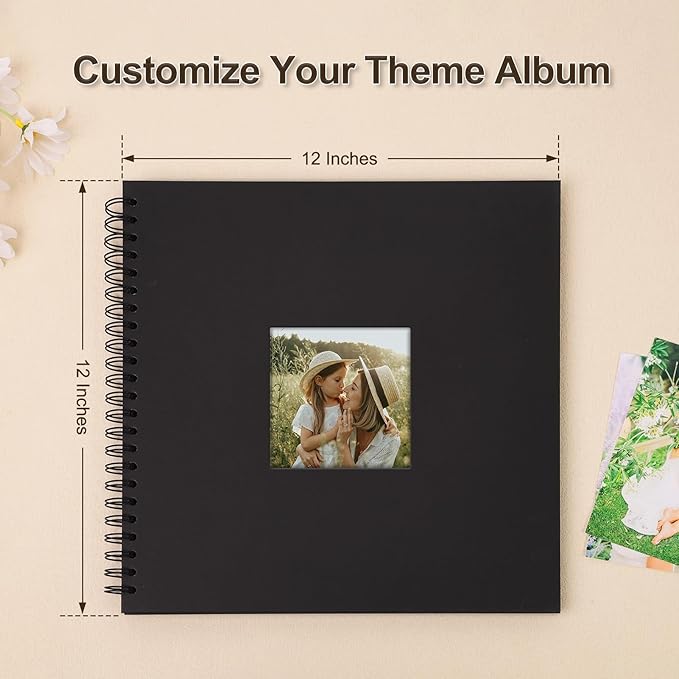 Scrapbook Album 12x12 Inches Photo Album Hardcover Kraft with Window Scrap Book Blank Memory Book for Baby Wedding Guest Book Couples Graduation Travel DIY Anniversary, 100 Pages Black