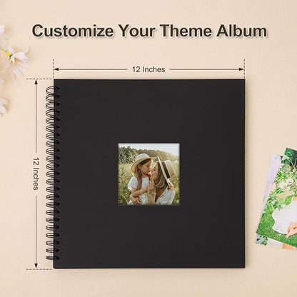 Scrapbook Album 12x12 Inches Photo Album Hardcover Kraft with Window Scrap Book Blank Memory Book for Baby Wedding Guest Book Couples Graduation Travel DIY Anniversary, 100 Pages Black