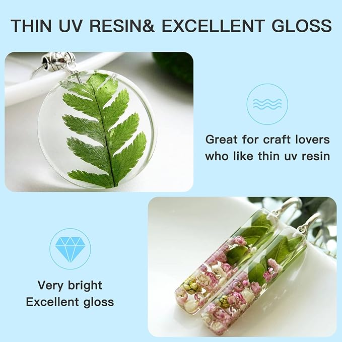 JDiction UV Resin, Upgrade 300g Low Viscosity Hard Thin UV Resin with Super Crystal Clear Resins Kit for Jewelry, Casting, Coating and DIY Craft