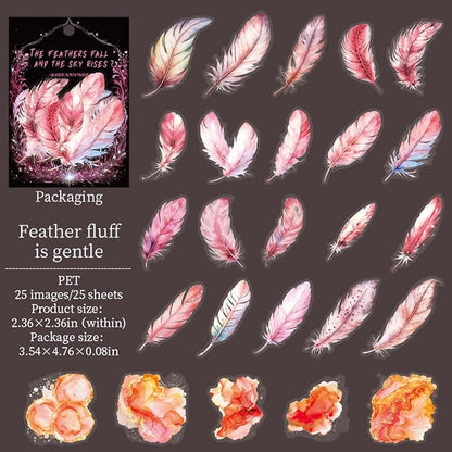 100 Pieces Vintage Fantasy Feather PET Stickers, Aesthetic Decorative Colorful Feather Stickers for Scrapbooking DIY Diary Junk Journal Handbook Album Decoration Journaling Scrapbooking Supplies