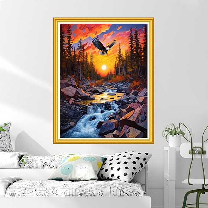 DMCVIVR Stamped Cross Stitch Kits for Beginners Adults Needlepoint Kits for Beginners Embroidery Kits for Adults Crossstitch Kit for Beginners 11CT-Sunrise Scenery 16x20 inch
