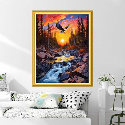 DMCVIVR Stamped Cross Stitch Kits for Beginners Adults Needlepoint Kits for Beginners Embroidery Kits for Adults Crossstitch Kit for Beginners 11CT-Sunrise Scenery 16x20 inch