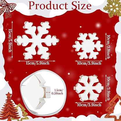 Bucherry 3 Pcs Winter Wooden Snowflake Decor Rustic Winter Snowflake Table Signs Wonderland Wood Blocks Farmhouse Christmas Tiered Tray Decorations for Xmas Table Shelf(Retro White)