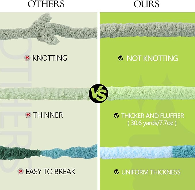 Chunky Chenille Yarn for Hand Knitting 8 Jumbo Pack Jumbo Chunky Yarn for Hand Soft Blanket Knitting, Bulky Thick Fluffy Yarn for Crocheting (Sage Green+Milky White)