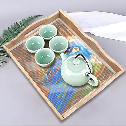 FGbaby DIY 5D Blue Parrot Diamond Painting Wood Serving Tray with Handles Diamond Art Decorative Serving Trays Wooden Tray for Breakfast in Bed, Patio, BBQ, Coffee Table, Party –Great for Lap & Couch