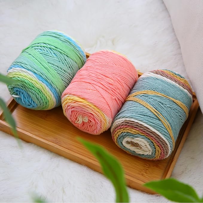 Franel Cotton Acrylic Yarn-45% Cotton 55% Acrylic - 100g, Gradient-White Blue Yellow Brown Green, Perfect for Crocheting Knitting Scarves Shawls Blankets Gradient Variegated Yarn