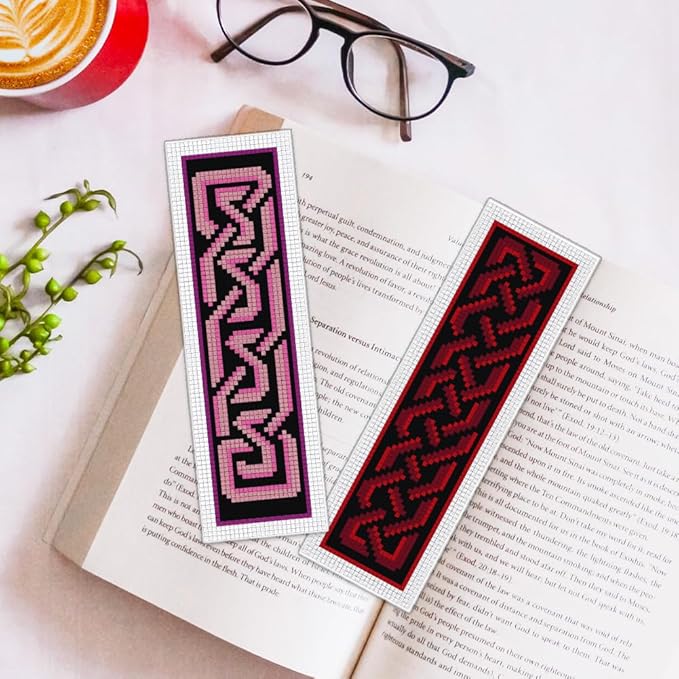 ORIGACH 6 Set Celtic Knot Cross Stitch Bookmark Kit for Beginner with Backing Felt Floss Instructions DIY Stamped Embroidery Bookmark Kit for Adults, Book Lovers