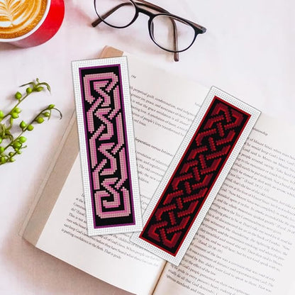 ORIGACH 6 Set Celtic Knot Cross Stitch Bookmark Kit for Beginner with Backing Felt Floss Instructions DIY Stamped Embroidery Bookmark Kit for Adults, Book Lovers