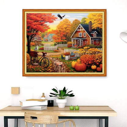 Dimensean Stamped Cross Stitch Kits Full Range of Embroidery Patterns Starter Kits for Beginners Adult DIY Cross Stitches Needlepoint Kits 11CT-Beautiful Home 16x20 inch