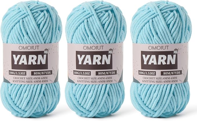 Fluffy Chenille Yarn for Crocheting - Baby Yarn for Crocheting Soft Blanket - 3 Pack of 100g/(87.4yds) Crochet Amigurumi Chunky Yarns - Super Bulky 5 Velvet Yarns (3 Azure)