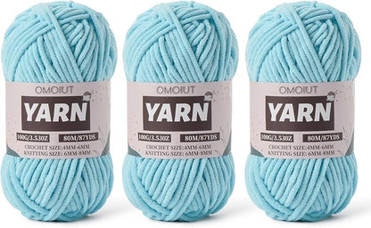 Fluffy Chenille Yarn for Crocheting - Baby Yarn for Crocheting Soft Blanket - 3 Pack of 100g/(87.4yds) Crochet Amigurumi Chunky Yarns - Super Bulky 5 Velvet Yarns (3 Azure)