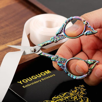 YOUGUOM Sewing Embroidery Scissors – Small Vintage Sharp Detail Shears for Craft, Artwork, Needlework Yarn, Handicraft DIY Tool, Thread Snips, 4.6in Rainbow Bird Style