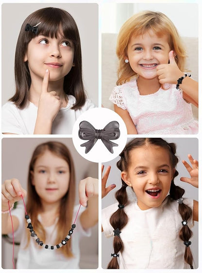 150PCS Acrylic Pastel Beads for Jewelry Making, Kalolary Black Bow Butterfly Flower Bead Kawaii Plastic Heart Bead Cute Macaroon Aesthetic Beads for Bracelet Necklace DIY (Black)