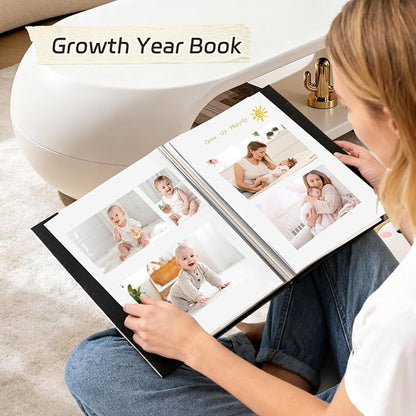 RECUTMS Self Adhesive Photo Album Magnetic Scrapbook Album 60 Pages Double Sided Pages Leather Cover DIY Photo Album Holds Photos of Any Size Baby Family Wedding Anniversary Albums(Light Brown)