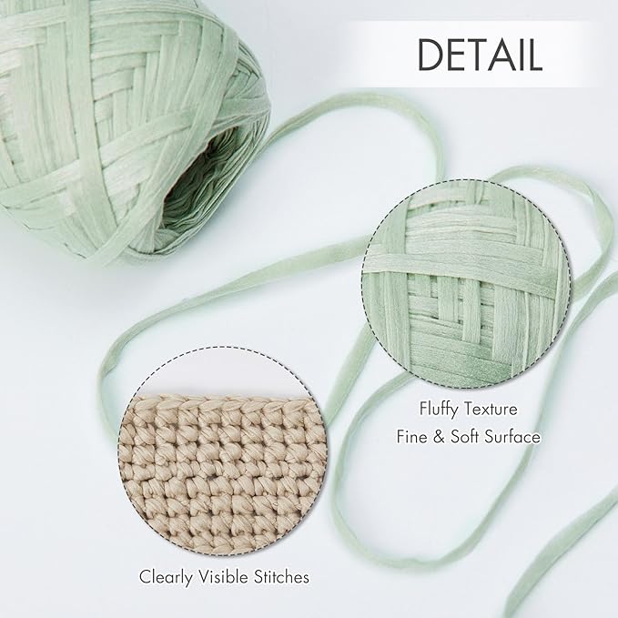 NICEEC 2 Skeins Soft Tape for Crocheting, Craft Paper, Easy Crochet Raffia, Ribbon, DIY Craft Gift Wrapping - Total Length 1.76oz2/109yds2-Weaves