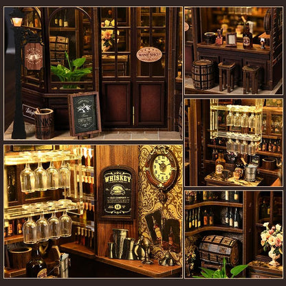 Corner Tavern Book Nook - DIY Book Nook Kit for Adults | Wooden Bookshelf 3D Book Nook Miniature Kit with LED Lights, Puzzle Decor for Book Lovers, 327 PCS, Cozy Bar Scene Decor - Image 6