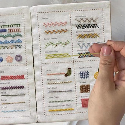 2026 Embroidery Stitch Book Kit – 106 Patterns Sampler & Tutorials, Portable Stitch Book Embroidery Kit for Beginners, All-in-One Embroidery book of Stitches Practice Set with Tools for DIY Craft