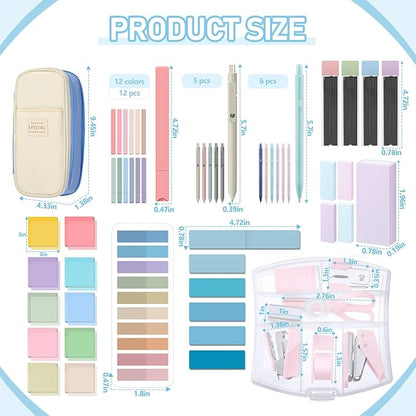 Sinload 60 Pcs Aesthetic Book Annotation Kit School Supplies Cute Pencil Case 12 Highlighter 5 Gel Pen 6 Mechanical Pencil 5 Magnetic Bookmark 1220 Pcs Sticky Note Tab Student Stationary(Light Blue)