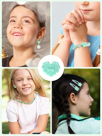 150PCS Acrylic Pastel Beads for Jewelry Making, Kalolary Colorful Bow Butterfly Flower Kawaii Plastic Candy Heart Cute Macaroon Aesthetic Beads for Bracelet Necklace DIY Supplies (Green)