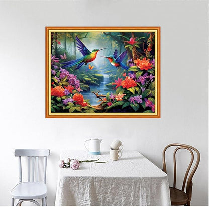 Foxhool Beginners Cross Stitch Kits Stamped Full Range of Embroidery Kits for Adults DIY Cross Stitches kit Embroidery Patterns for Needlepoint kit-Hummingbird Scenery 16x20 inch