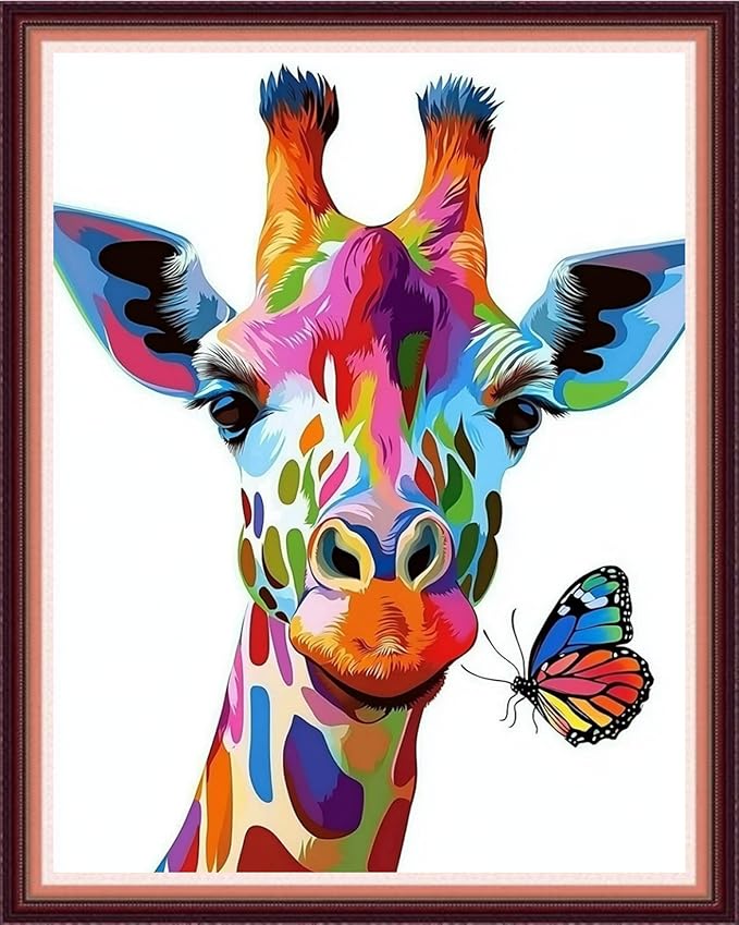Funxvoot Stamped Cross Stitch Kits for Beginners or Adults Embroidery Starter Patterns | DIY Printed Cross Stitch Kits Needlepoint for Adults 11CT-Giraffe Butterfly 16x20 inch