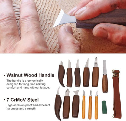 WALFRONT Wood Working Carving Tools High Hardness Wood Whittling Kit Walnut Deepen Insert Handle Scraper for Beginner Adults DIY