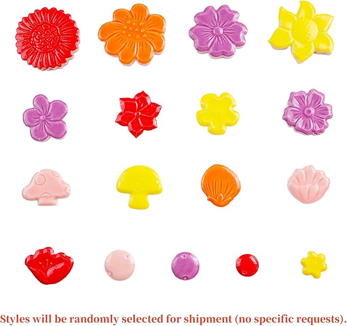 500g/1.1lb Random Color Irregular Ceramics Mosaic Tiles,DIY Making Creative Ceramic Mosaic Tiles for DIY Craft Plates Flowerpots Vases Cups Mosaic Making Supplies (Flowers, Berries, Mushrooms)