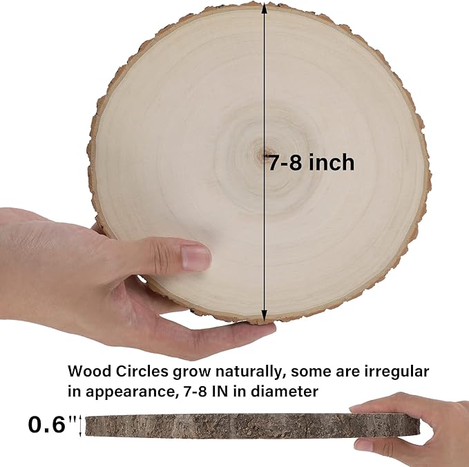 8 Pcs Large Unfinished Wood Slices, 7-8 Inches Wood Slabs for Centerpieces Natural Wooden Circle, DIY Wood Centerpieces for Tables Wedding Party Door Sign Decor