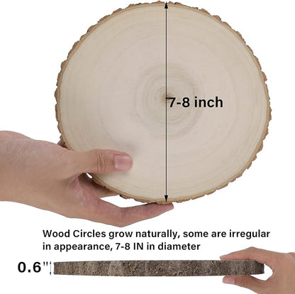 8 Pcs Large Unfinished Wood Slices, 7-8 Inches Wood Slabs for Centerpieces Natural Wooden Circle, DIY Wood Centerpieces for Tables Wedding Party Door Sign Decor