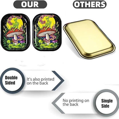 Small Metal Trays with PVC Soft Magnetic Lid Metal Tray with Lid Cover Small Cute Decorative Tray Ideal Storage for Home or on The Go, 7" x 5.5"