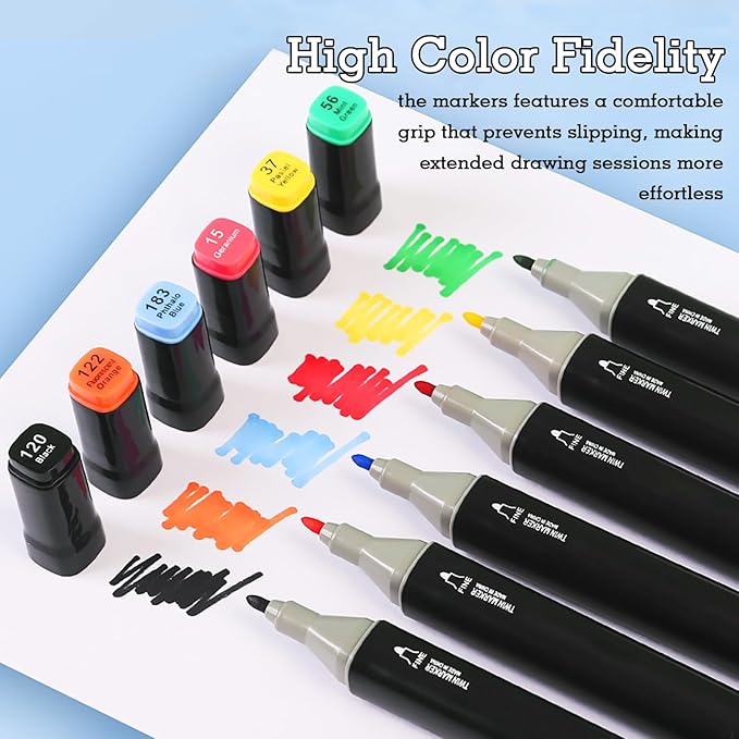 Cautyfky 120 Colors Dual Tip Alcohol Markers, Dual Tips Art Markers, Permanent Sketch Marker Set for Adults Coloring, Painting, Sketching, Illustrations