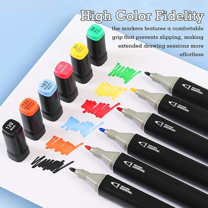 Cautyfky 60 Colors Dual Tip Alcohol Markers, Dual Tips Art Markers, Permanent Sketch Marker Set for Adults Coloring, Painting, Sketching, Illustrations