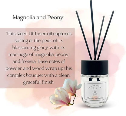 Preston and Lee Reed Diffuser Set | 100 ml (3.4 fl oz) Magnolia and Peony Scent Reed Diffuser Set | Aromatherapy Diffusers | Natural Reed Diffuser Oil for Home and Spa Fragrance