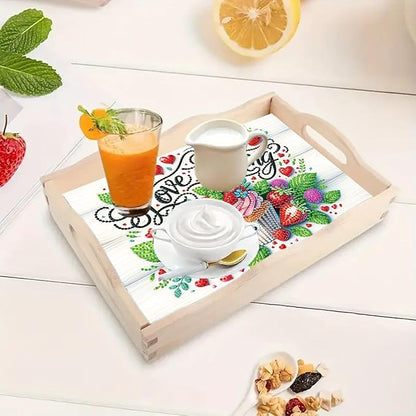 DoxQcs DIY Diamond Art Wooden Tray Kit Easter Food Tray with Handle Diamond Painted Table Decoration Tray for Breakfast Bar Dinner Table Diamond Art Painting for Beginners-Cupcake