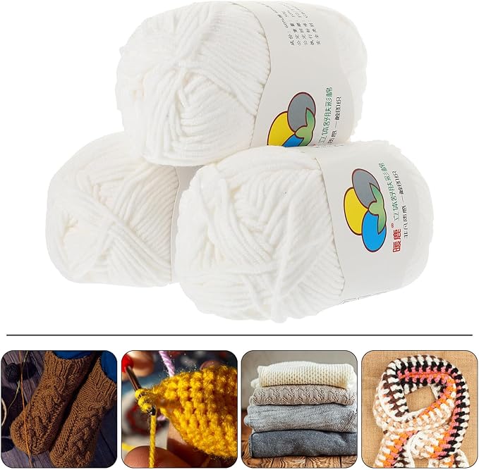 ABOOFAN 3 Rolls Cotton Crochet Yarn for Knitting and Crocheting DIY Long-Staple Breathable Cotton Woolen Yarns Soft Flexible for Scarves Hats Amigurumi Crafting