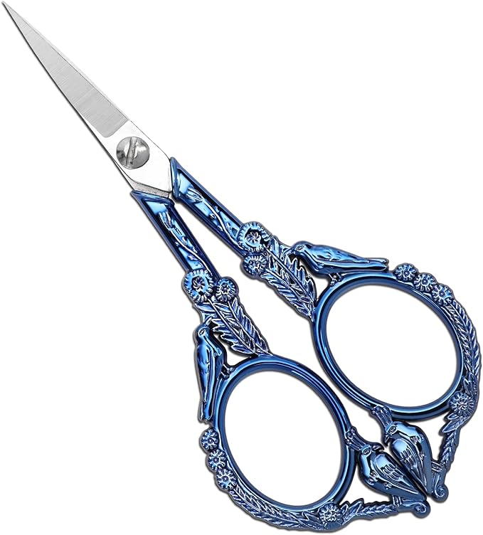 YOUGUOM Embroidery Scissors, Small Sharp Pointed Detail Shears for DIY Craft Needlework Yarn Sewing Cross Stitch Thread Cutting Handicraft Tool, 4.6in Blue Little Bird