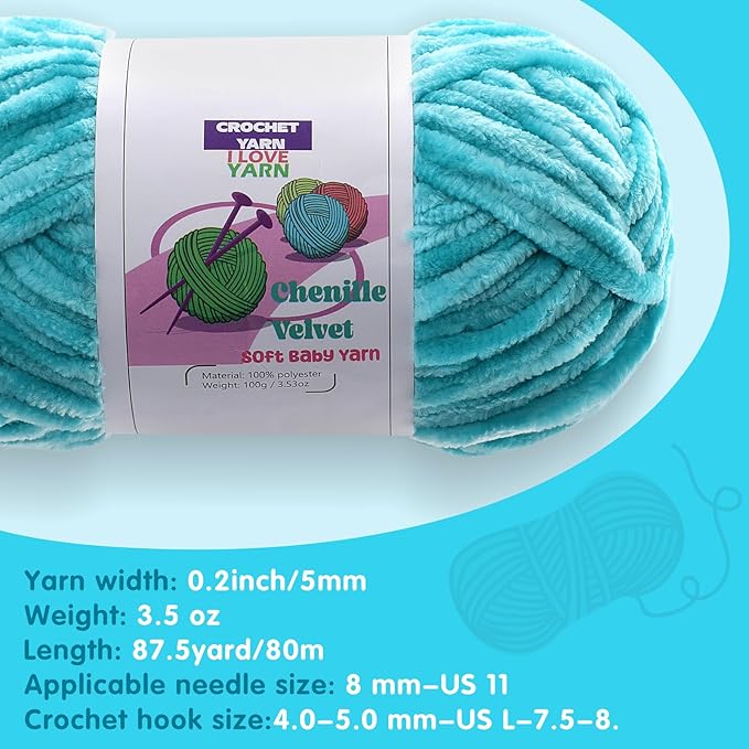6 Skeins Velvet Chunky Yarn, Chenille for Crocheting and Hand Knitting, Blanket for Making Scarves and Knitting Projects - Amigurumi Crochet Yarns (6×3.5oz, 6×87.5yds)