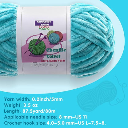 Plush Chenille Chunky Yarn, Velvet Fluffy Yarn for Hand Knitting, Baby Yarns for Crocheting Soft Making Blankets, Scarves, Dolls (3.5oz 87.5yds Each)