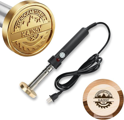 KAINSY Custom Temperature-Controlled Electric Branding Iron for Wood Food, Personalized Logo Metal Stamp, Custom Branding Iron for Cake Leather BBQ, Wood Burning Stamp, DIY Handmade Gifts Branding Kit